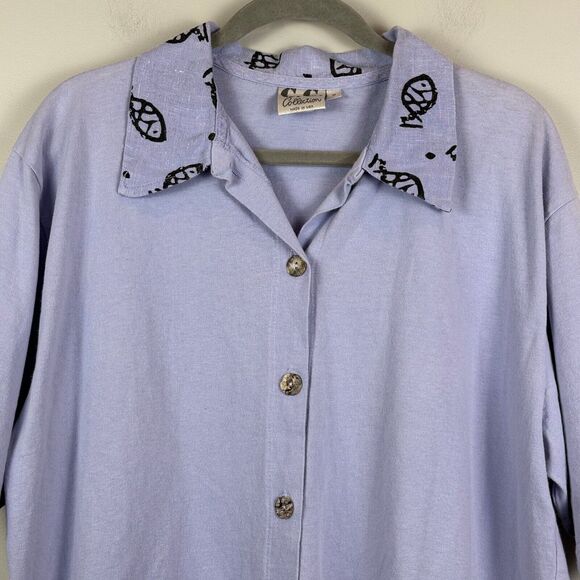 C.C. Collection Button Up Shirt Women's Medium Purple Fish Print Artsy Eclectic - Picture 2 of 8